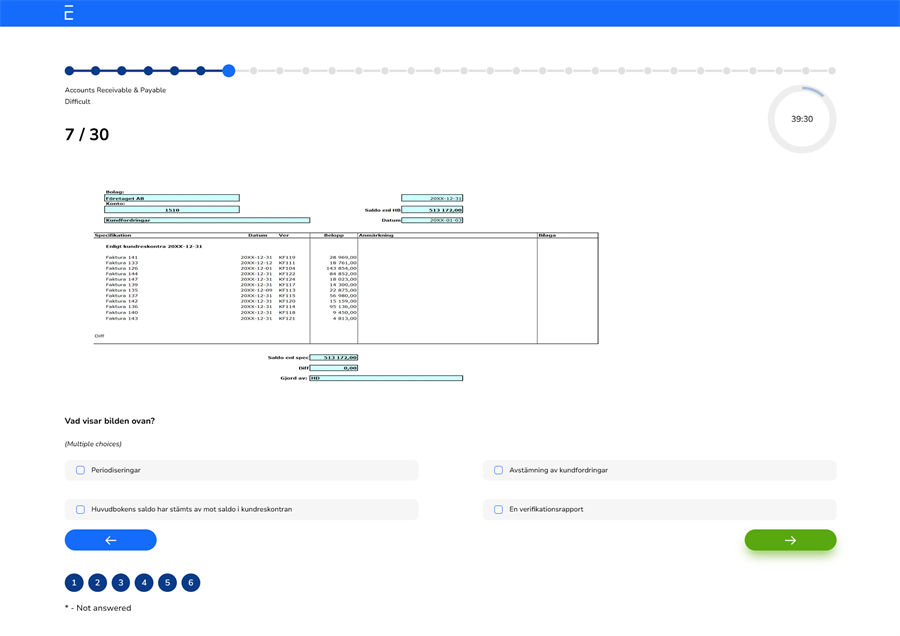 Example Question - Accounts Receivable & Payable - Nya plattformen